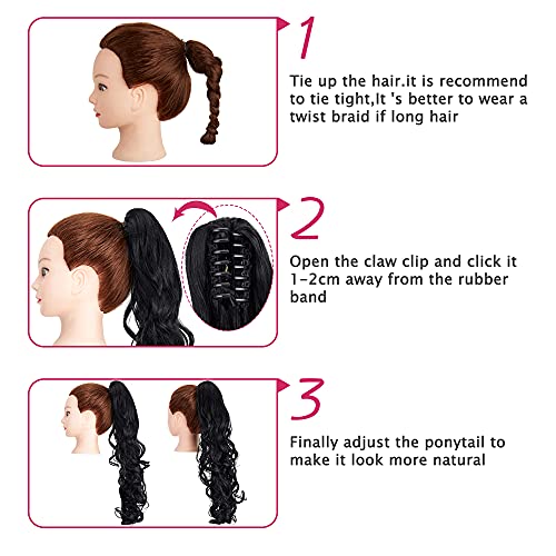 OMGREAT 24 Inch Dark Black Curly Ponytail Extension - Claw Clip
