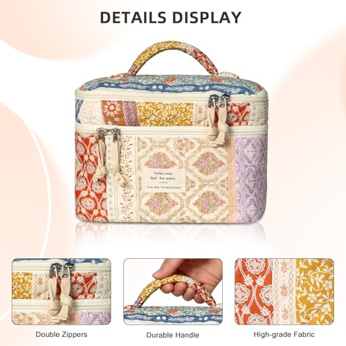 Gosect Floral Makeup Bag - Large Capacity Travel Organizer