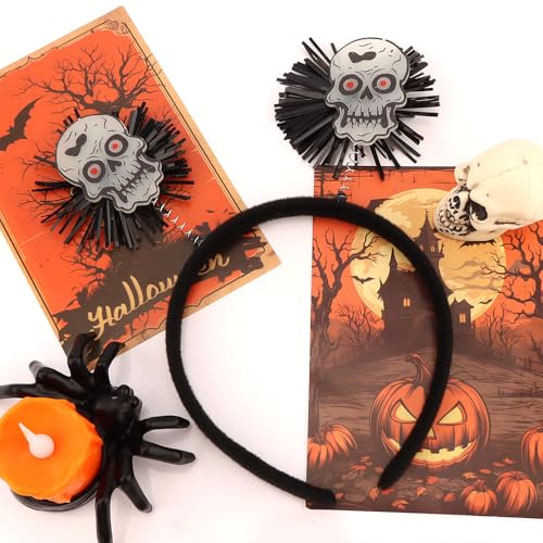 AOPRIE Halloween Skull Headbands Set for Women Men Kids, Green Black Red, 1 Pack