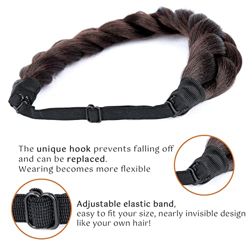 Brunette Brown Braided Headband - Thick Shaggy Synthetic Hairpiece