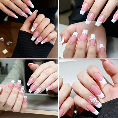 60 Pcs Medium Square French Tip Press-On Nails - Tweruna