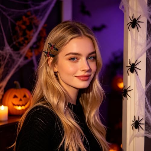 Anglesjell Red Gothic Spider Hair Clips for Halloween Cosplay Women Crystal Barrette
