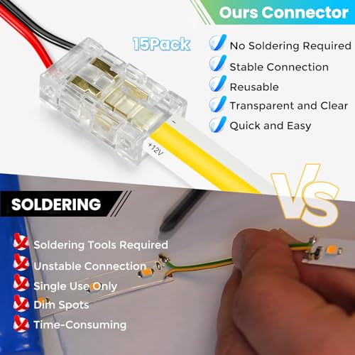 RESHAKE 15 Pack Solderless LED Strip Connectors with Pigtails