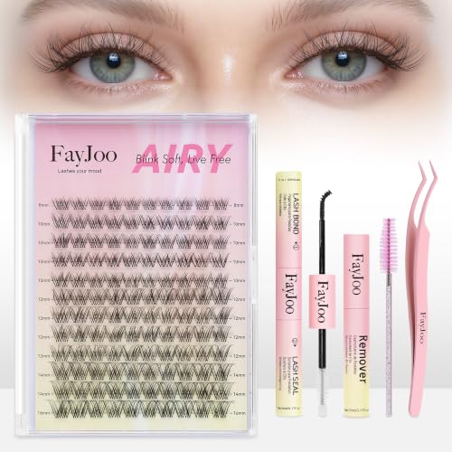 FayJoo Wispy Natural Lash Clusters Kit - 120pcs DIY Eyelash Extensions with Bond & Seal