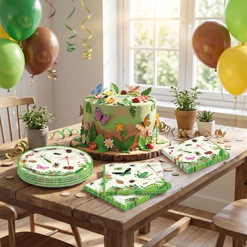 40 Pcs Bug Theme Plates and Napkins Set for Birthday Parties