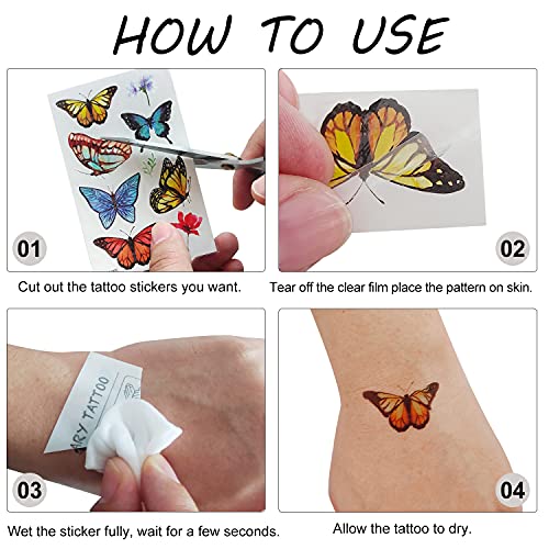 100 Pcs Colorful Waterproof Butterfly Temporary Tattoos for Kids