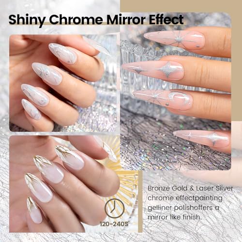 Metallic Chrome Gel Liner Nail Art Set - Silver & Bronze Gold 2Pcs