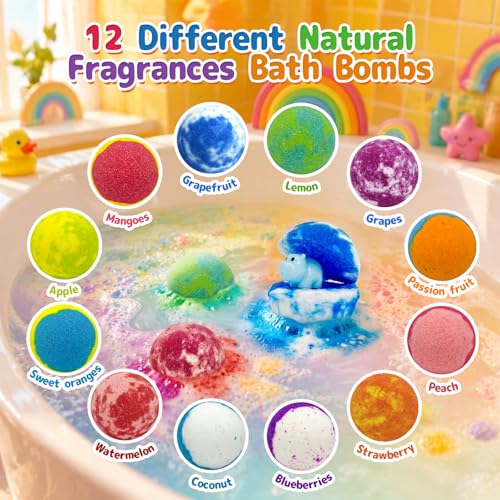 12 Pack Kids Bath Bombs with Surprise Animal Toys - Organic & Safe