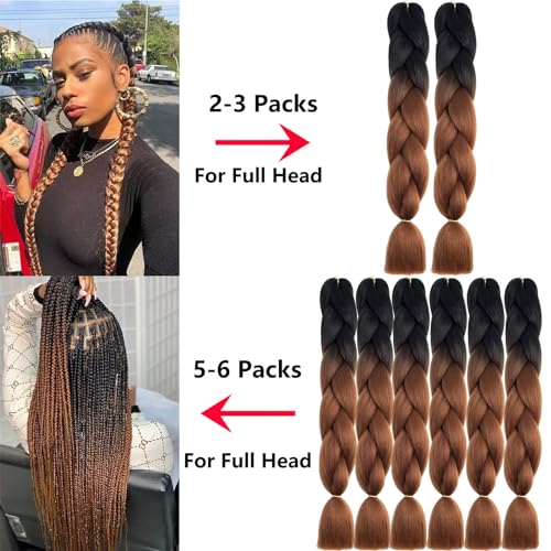 FYRLNA 6 Pack 24 Inch Jumbo Braiding Hair - Black to Red/Orange/Yellow/Green/Royal Blue