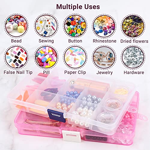 COSICS 4PCS Small Plastic Jewelry & Bead Organizer Case with Adjustable Dividers, 6.7" x 3.7" (Blue/Pink/Orange)