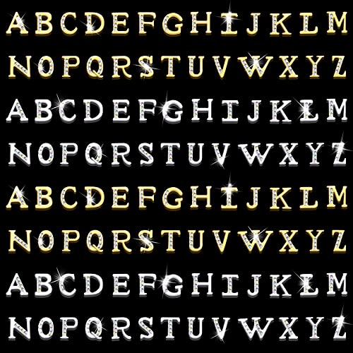 104Pcs Rhinestone Letter Nail Charms - Gold & Silver Alphabet Stud Set