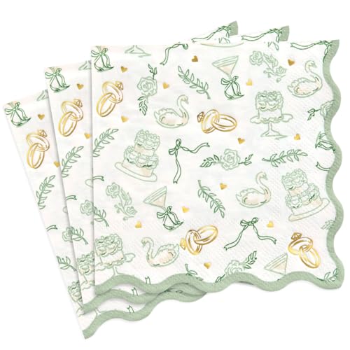 Sage Green Bachelorette Napkins - 25 Paper Napkins with Gold Foil