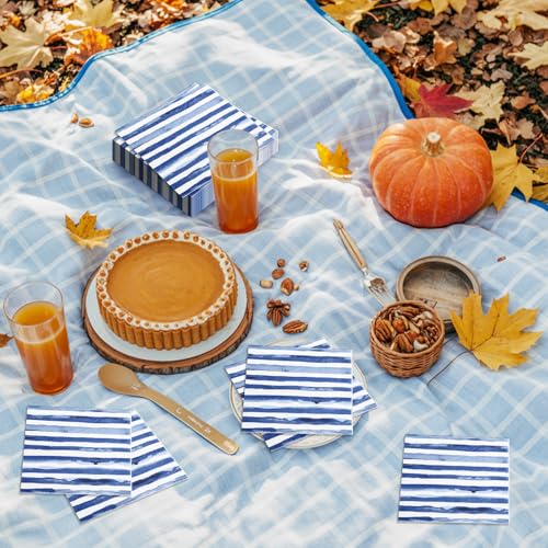 50 Pcs Navy Blue and White Stripe Disposable Paper Napkins