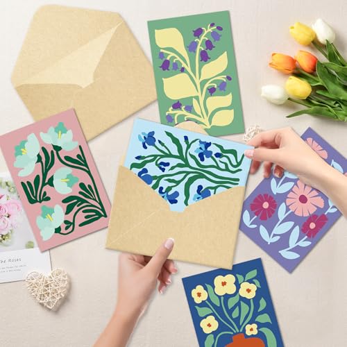 Floral Greeting Cards Set - 24 Blank Note Cards with Envelopes