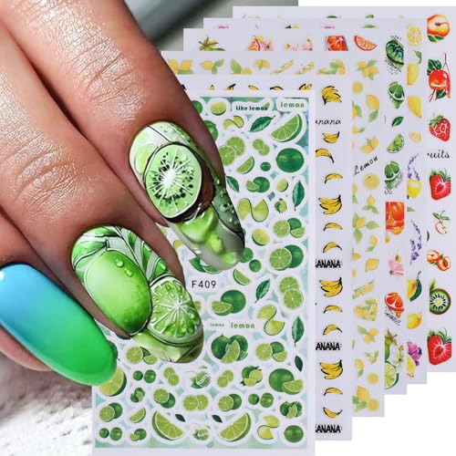 Summer Fruit Nail Art Stickers Kit - 14 Self-Adhesive Designs