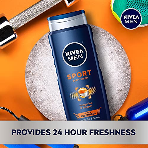 NIVEA MEN Sport Body Wash 16.9 Fl Oz Pack of 2 Revitalizing Minerals 3-in-1