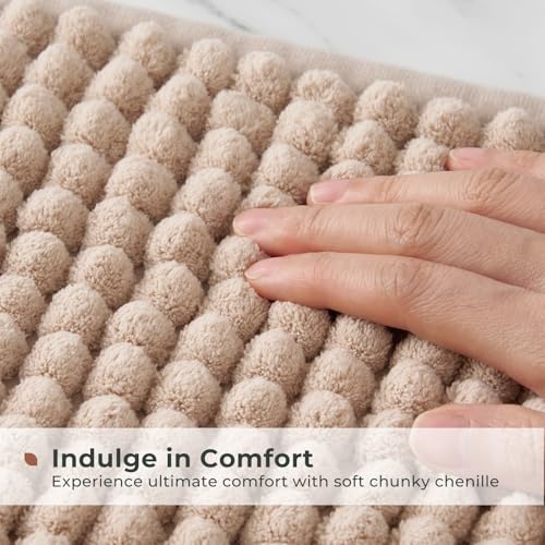 FRESHMINT Chunky Chenille Bathroom Rug, Beige, 17"x24" - Non-Slip, Water Absorbent, Machine Washable