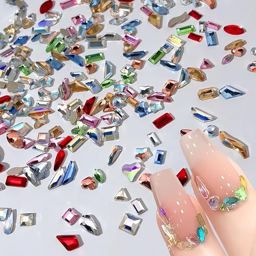 300Pcs Colorful Mini Nail Rhinestones - Multi Shape Charms for Nail Art