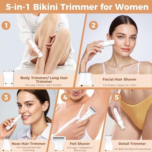 iRUNTEK 5-in-1 Electric Bikini Trimmer for Women, Waterproof Shaver