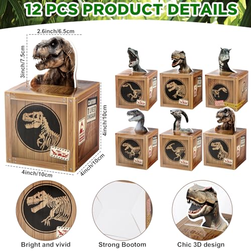 12 Pcs Dinosaur Party Favor Boxes - 4x4 Inch Dino Treat Containers