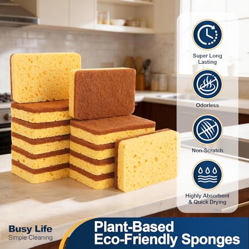Yocada Biodegradable Kitchen Sponge 12 Pack - Dual-Action Scrubber