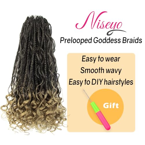 NISEYO Boho Goddess Box Braids Crochet Hair T27 Ombre Blonde 18 Inch Pack of 8