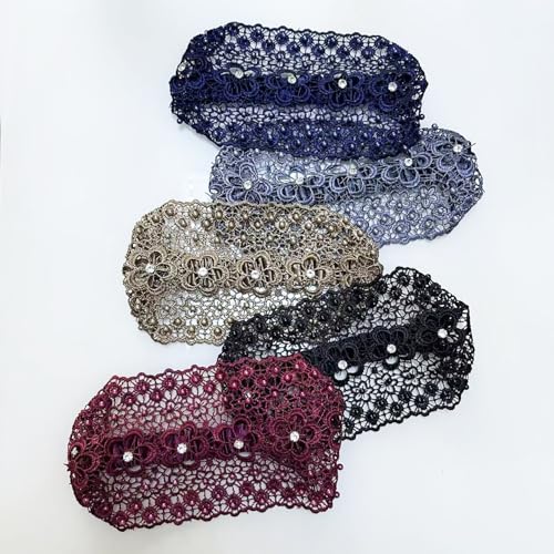 5 Pcs Boho-Chic Lace Headbands for Women – Crystal & Pearl Accents