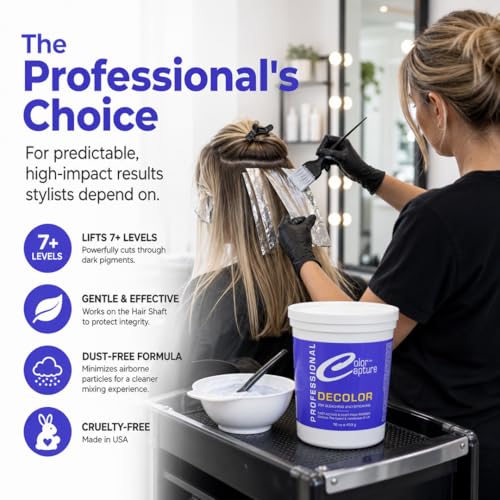 COLOR CAPTUR Hair Bleach Powder ? 7+ Level High-Lift Blonding Agent for Platinum & Cool-Toned Blonde | Dust-Free, Cruelty-Free | Professional Salon & At-Home Use | Made in USA | 16 oz