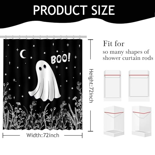 Mocsicka Halloween Ghost Shower Curtain with 12 Hooks - Spooky Bathroom Decor