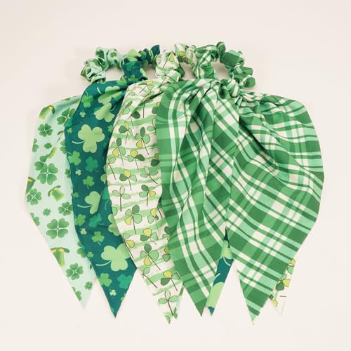 St. Patrick's Day Hair Scrunchies with Streamers - 4 PCS Shamrock Accessories
