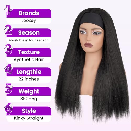 Looxey Kinky Straight Headband Wig - Glueless Synthetic Yaki Half Wig