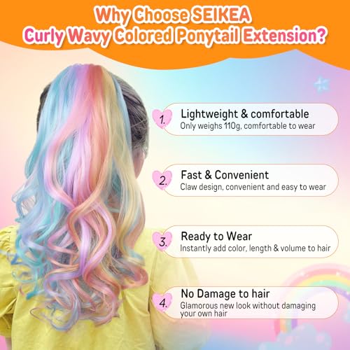 SEIKEA 18" Wavy Curly Claw Clip Ponytail Extension - Colorful Hairpiece