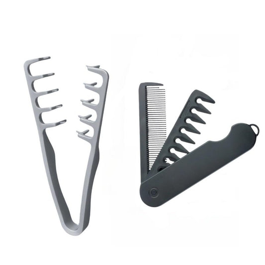 Voluminous Wide-Toothed Hair Comb Set - Travel Folding Design | Men's Fluffy Texture, ABS Plastic