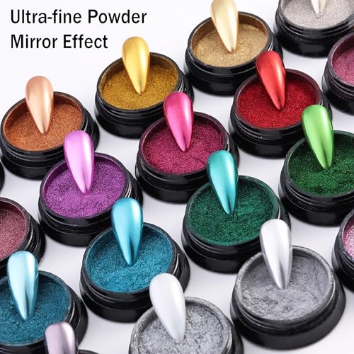 24 Colors Chrome Nail Powder Kit for Mirror Effect & Nail Art