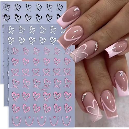 Dulyork A1 Valentines Day 3D Heart Nail Stickers 8 Sheets for Nail Art