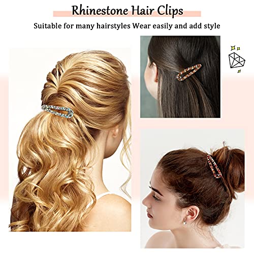 12-Piece Rhinestone Snap Hair Clips, 3.2-Inch Crystal Metal Barrettes