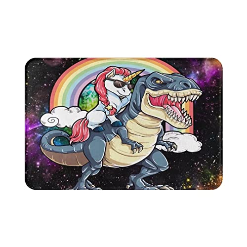 Funny Unicorn Riding Dinosaur Bath Mat - Non-Slip Microfiber Rug 16x24