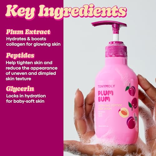 TONYMOLY Plum Body Wash with Peptides & Glycerin - Hydrating Korean Shower Gel, 13.5 fl oz