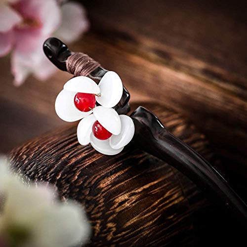 Handmade Ebony Wood Hair Stick - Retro Floral Hairpin for Buns