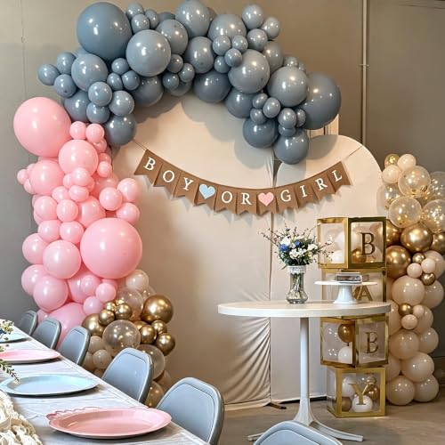 Dusty Pink & Blue Balloon Arch Kit - 129 PCs for Gender Reveal