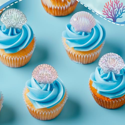 Mermaid Tail Cupcake Ring Toppers - 24 Pcs Ocean Party Decorations