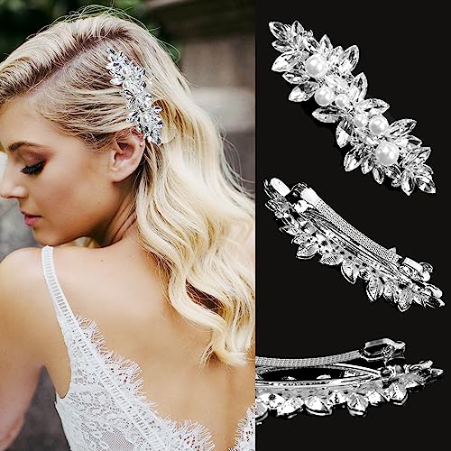 LAPOHI Crystal Style Rhinestone Bridal Hair Clips Leaf Set for Wedding & Bridesmaids