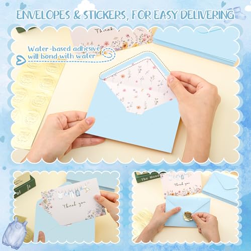 50 Pack Blue Baby Shower Thank You Cards with Envelopes
