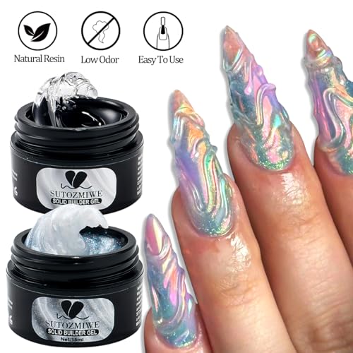 SUTOZMIWE Builder Gel for Nails - Clear & Aurora Pearl White, 15ml