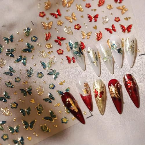 Jeillmone 2 Sheets 5D Embossed Butterfly Nail Stickers for Nail Art
