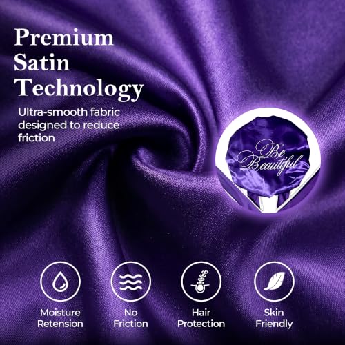 Purple Silk Sleep Bonnet for Hair Protection & Frizz Control - Adjustable Tie