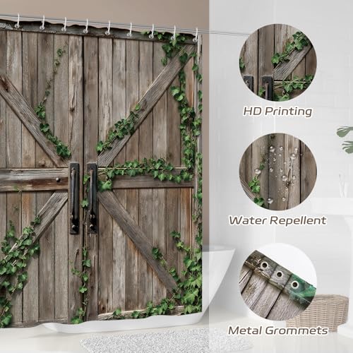 Rustic Barn Door Vines Shower Curtain - Farmhouse Bathroom Decor, 72x72 in