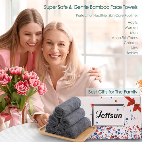 JEFFSUN 12 Pack Grey Face Washcloths 10x10in Ultra Soft Makeup Remover Towels