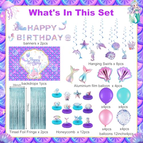 Mermaid Birthday Decorations Kit - Banner, Balloons & Centerpieces