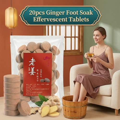 FOMIYES 20Pcs Ginger & Mugwort Foot Soak Tablets for Detox Circulation & Relaxation